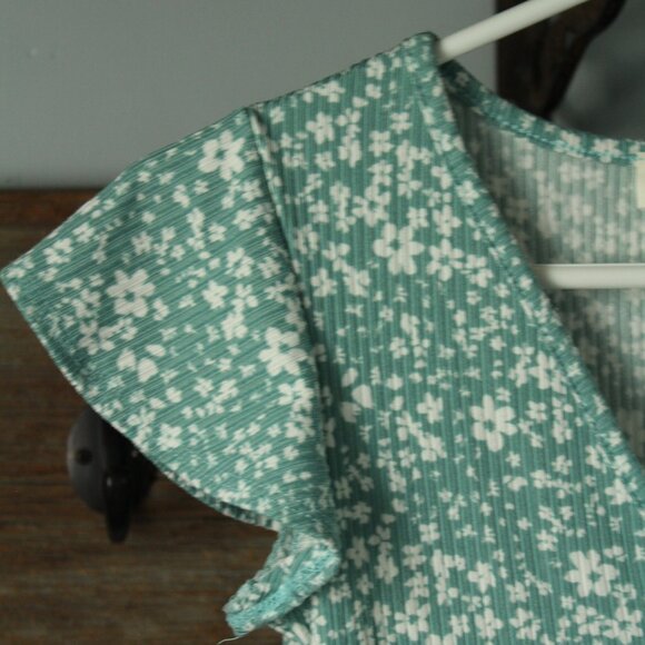 Jessica Simpson Size S (7/8) Girls Dress Tiered Green Floral - Picture 2 of 2